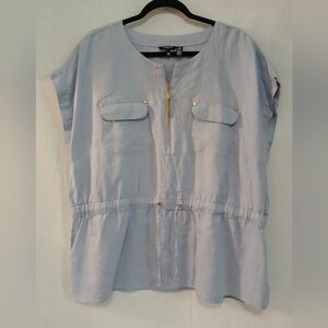 Ellen Tracy Light Blue Lightweight Oversize Linen Tunic Top.